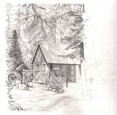 Pencil Drawing of Wilsonia Cabin | The Cabins of Wilsonia